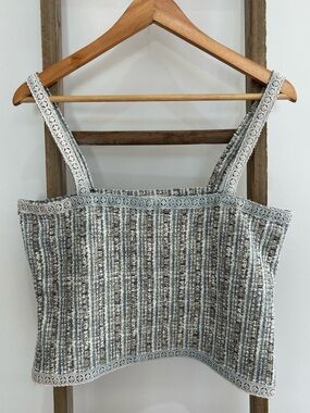 Blue Tassel Anthropologie Tweed Lace Crop Tank Top Blue Gray Size M NWOT Preppy